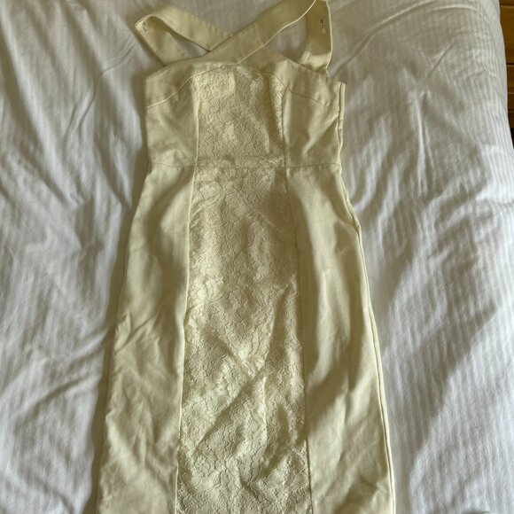 NWOT EVER NEW Melbourne Cross-Neck Bandage Mini Dress with Lace Detailing - Picture 2 of 15